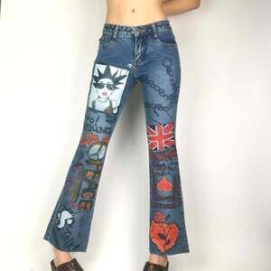 Women's Blue and Red Jeans